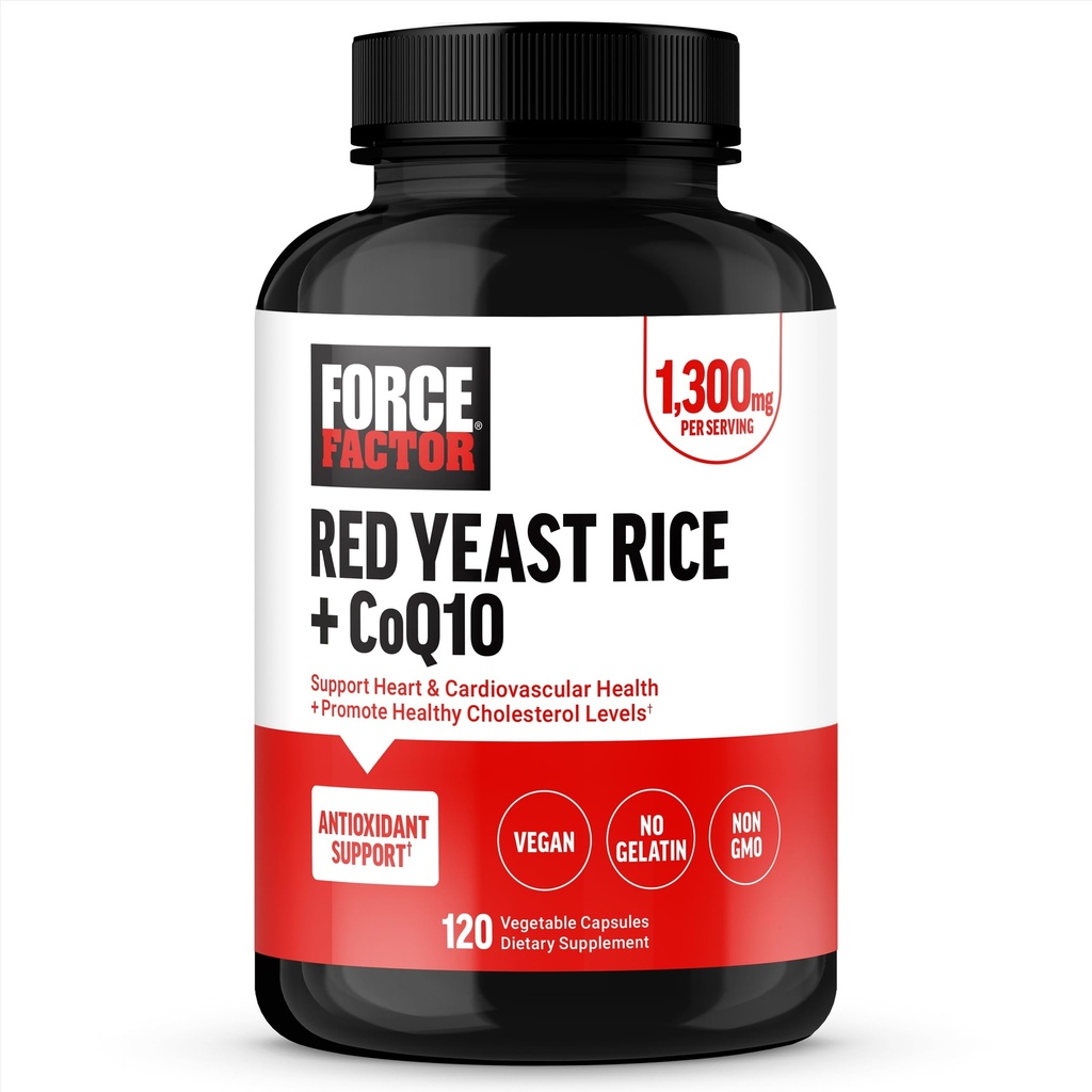 FORCE FACTOR Red Pärmi riis + CoQ10 Antioksüdandi tugi, mitte-GMO, vegan-sõbralik, Premium kvaliteet, 120 kapslit