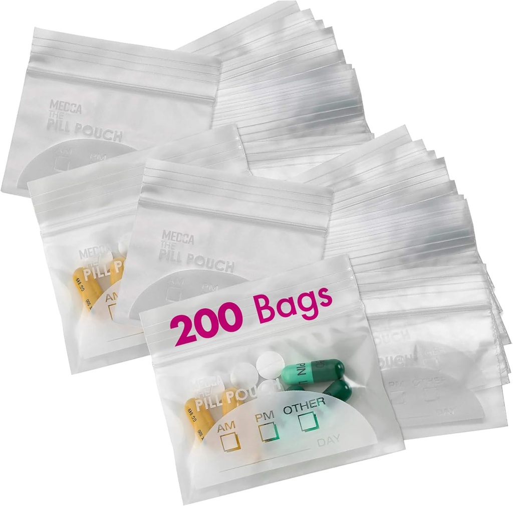 Pill Pouch kotid - (Pack of 200) 3 " x 2.75" - BPA Free, Poly Bag ühekordseks kasutamiseks Zipper Pills Baggies, Daily AM PM Travel Medicine Korraldaja ladustamise kotid, parim selge korduvkasutatav koos kirjutamine sildid