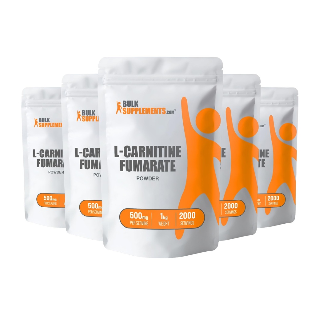 BulkSupplements.com L-karnitiin fumaraadi pulber - karnitiini lisand, karnitiinipulber, L-karnitiin 500mg - gluteenivaba, 500mg per Serving, Gluteenivaba, 5kg (11 naela) (pakk 5)