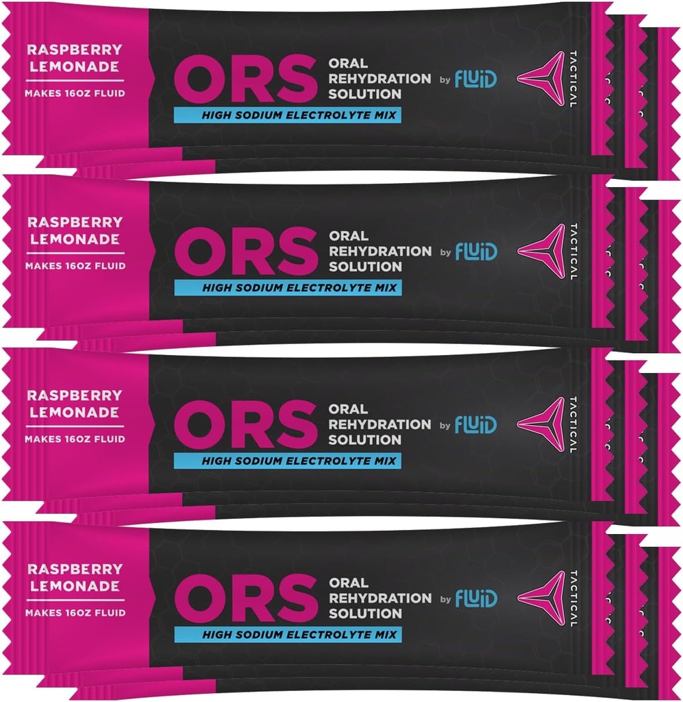 Fluid Tactical - ORS Extreme Dehüdration Electrolytes, Vaarika Lemonade | 12 Count Stick Packs