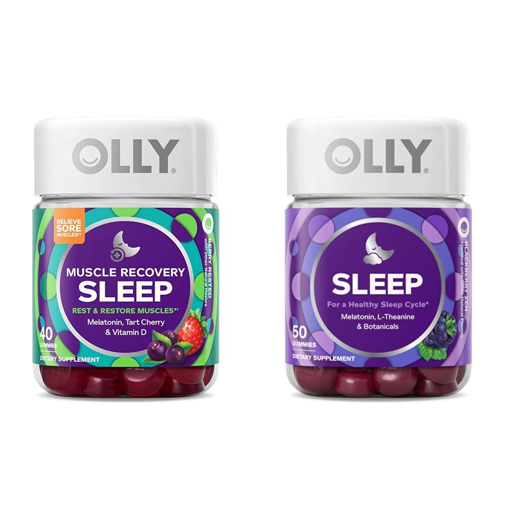 OLLY Lihaste taastumine Unekummid melatoniiniga, Tart Cherry, D-vitamiin, 40 Count Sleep Gummy melatoniiniga, L-Theanine, Kummel, 50 Count