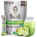Salud 2-in-1 energiajoogi pulber + fookus, kurgilubi, orgaaniline kofeiin, B6 + B12, Theanine, puhta energia joogipakendid, Agua Fresca segu, mitte-GMO, Gluteenivaba, vegan, 1 g suhkrut, (15 serveerimist)