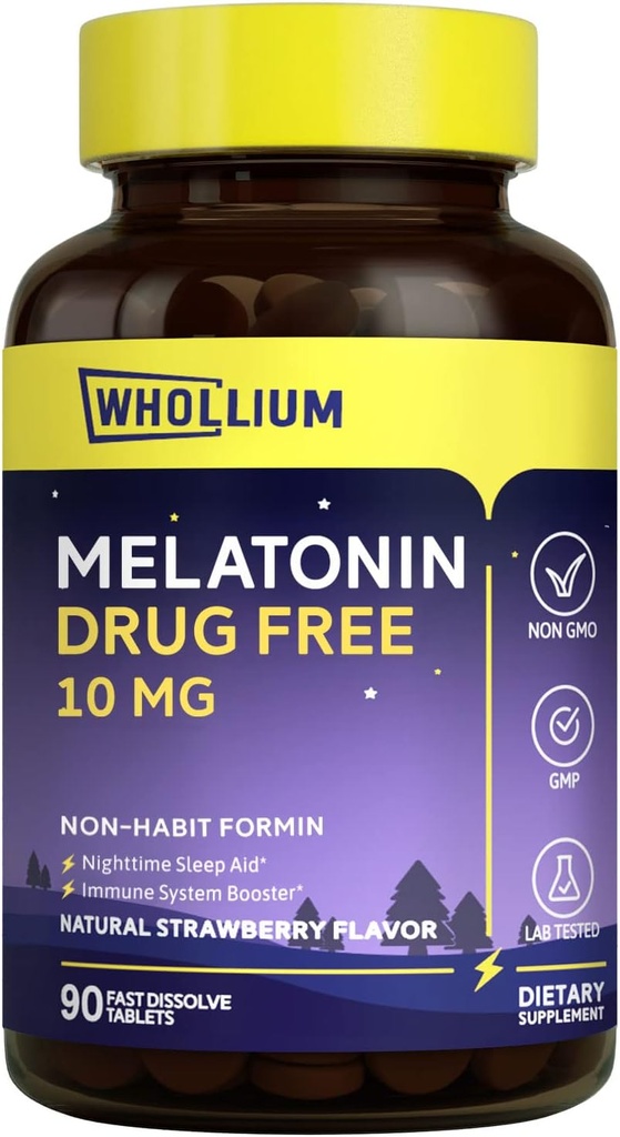 Melatoniin 10 mg, looduslik maasikamaitse, kergesti sulatatud, öine puhkus, meelerahu, 90 tabs