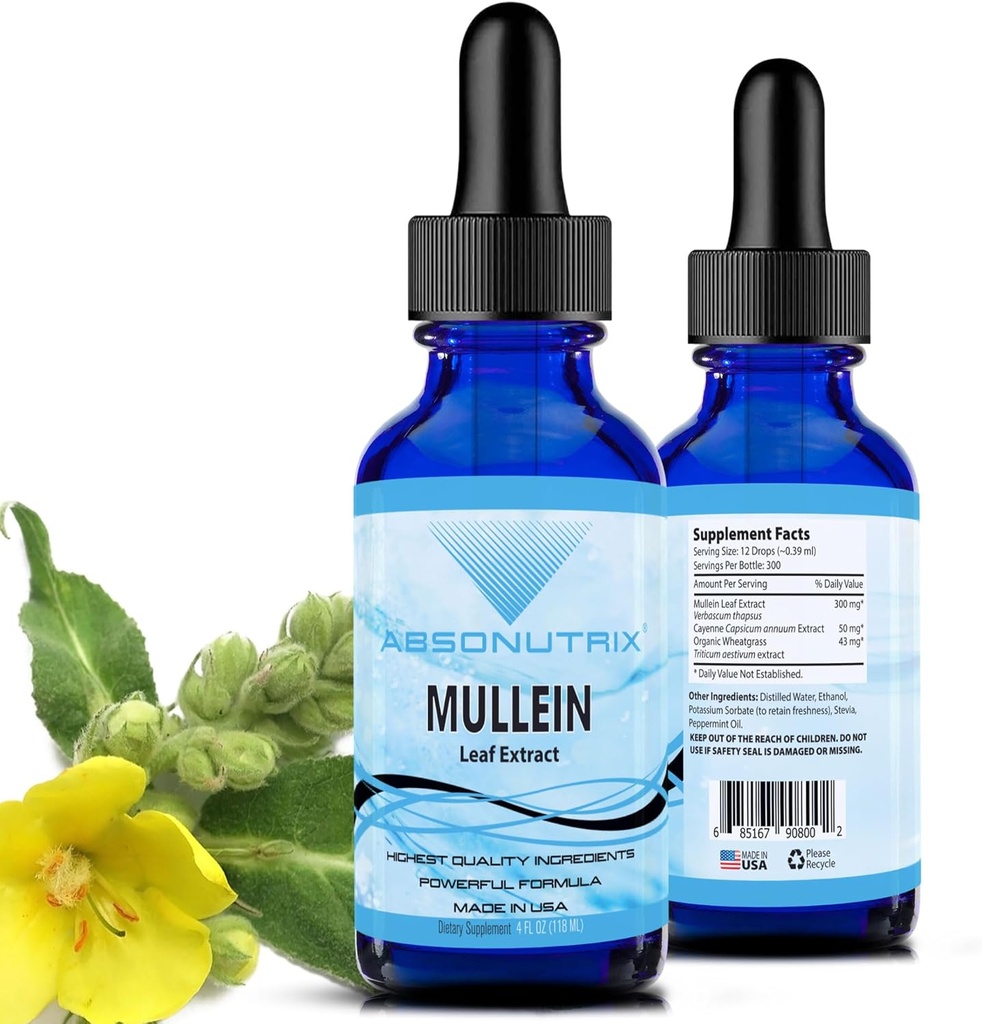 Absonutrix Mullein 300 mg, 4 Oz Vedelik, 300 Servings, Made in USA, Quick Absorption, Quality Potent Ingredients, Non-GMO, GMP Certified Facility, Julmusevabad tooted