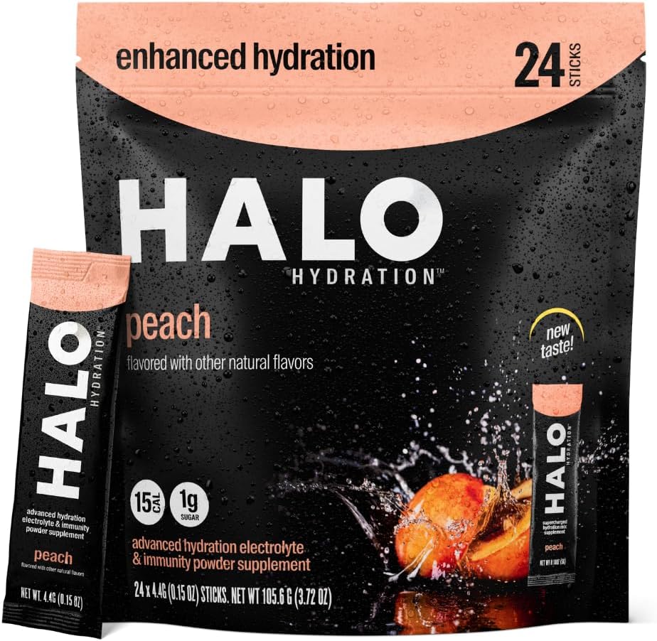 Halohüdraat elektrolüütide pulbripaketid - virsik - 24 serveerimist (5 g iga) - orgaaniline hüdraatjook madala suhkruga + olulised vitamiinid + mineraalid - vegan
