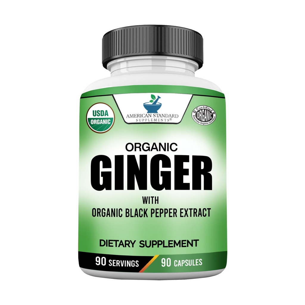 American Standard Supplements Orgaaniline ingveri ekstrakt orgaanilise musta pipar ekstrakti, Vegan, Gluteenivaba, Non-GMO, 90 kapslit, 90 Servings