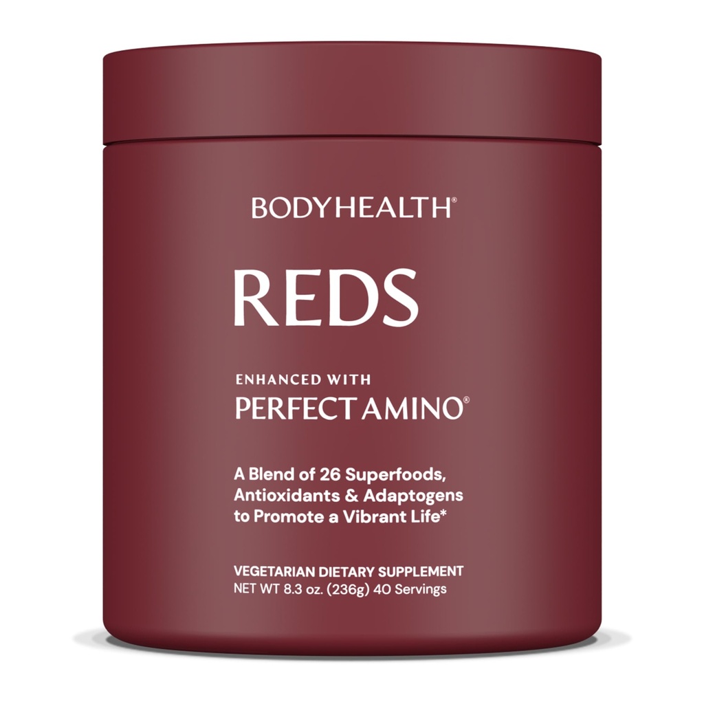 BodyHealth Reds täiustatud PerfectAmino - Daily Superfood Smoothie Pulber antioksüdantide, Adaptogeenide, fütotoitainete, puuviljade, prebiootikumide, probiootikumide, kiudainete ja valkudega - 40 serveerimist
