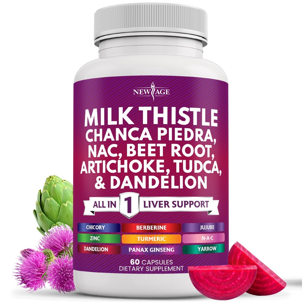 NEW AGE Piimaohakas NAC Chanca Piedra Beet Juur Artišokk Dandelion Root Astragalus - Plus TUDCA & Ginger - 60 Count