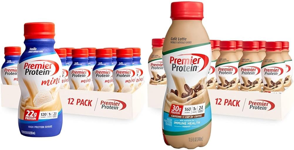 Premier Protein Loksuta MINIs Vanilla 22g Valk 120 Kalorit Pakend 12 & Café Latte 30g Valk 160 Kalorit Toitained Immuuntervise Pakend 12
