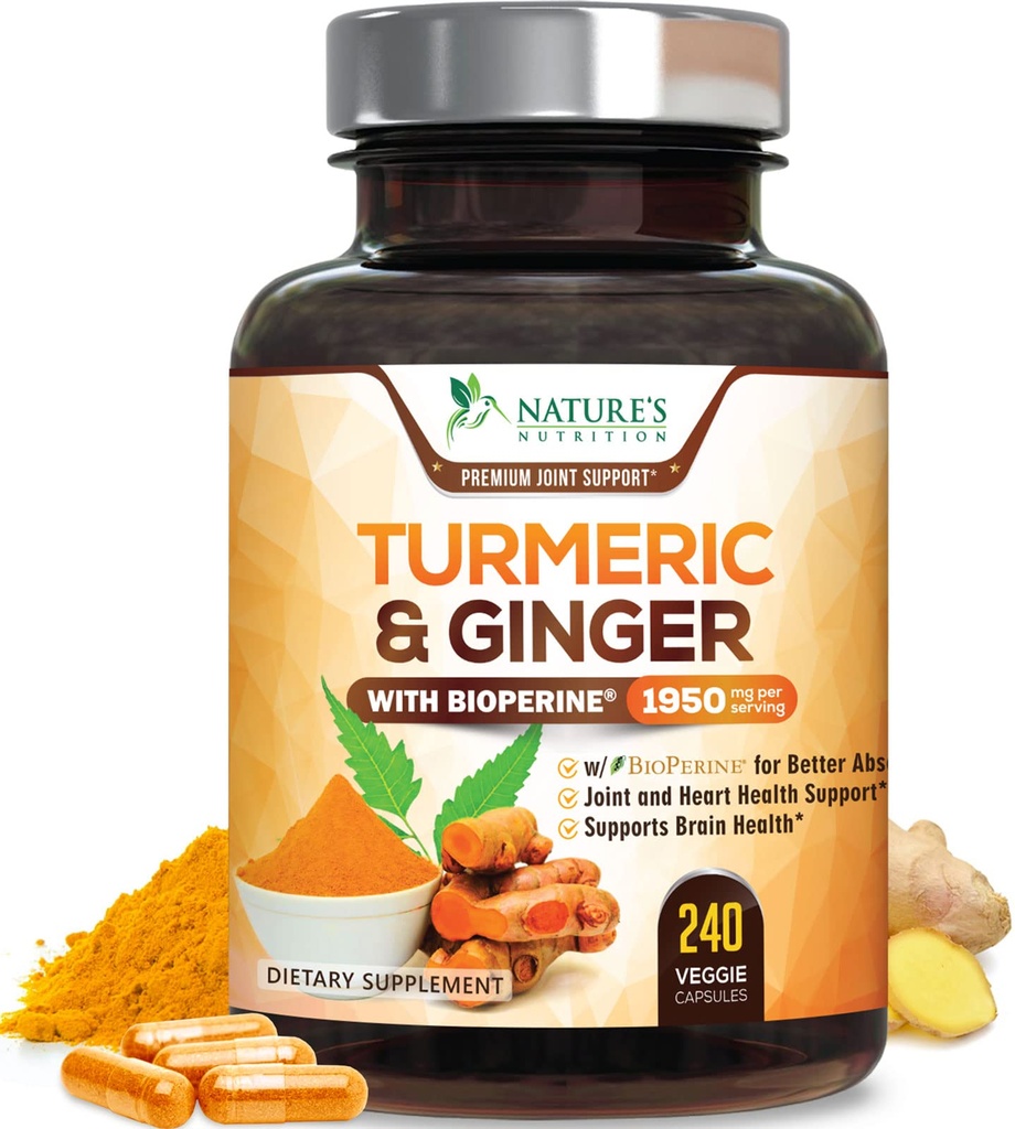 Kurkumiini lisand 1950mg - 95% kurkuminoidid orgaanilise kurkumi ja ingveriga, BioPerine Black Pepper parima imendumise jaoks, Looduse Vegani ühistoetus, mitte-GMO, villitud USA-s - 240 kapslit