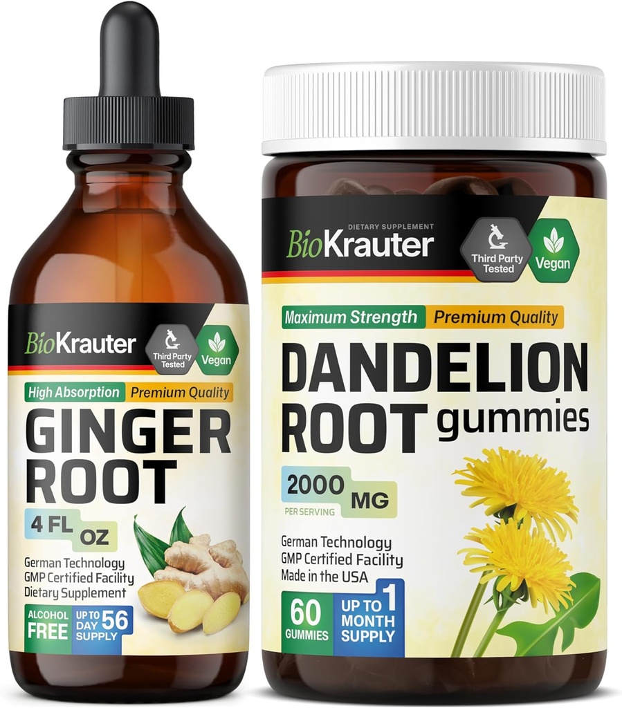 BIO KRAUTER Ingverijuure tinktuur 4 Fl. Oz. & Dandelion 60 Gummies