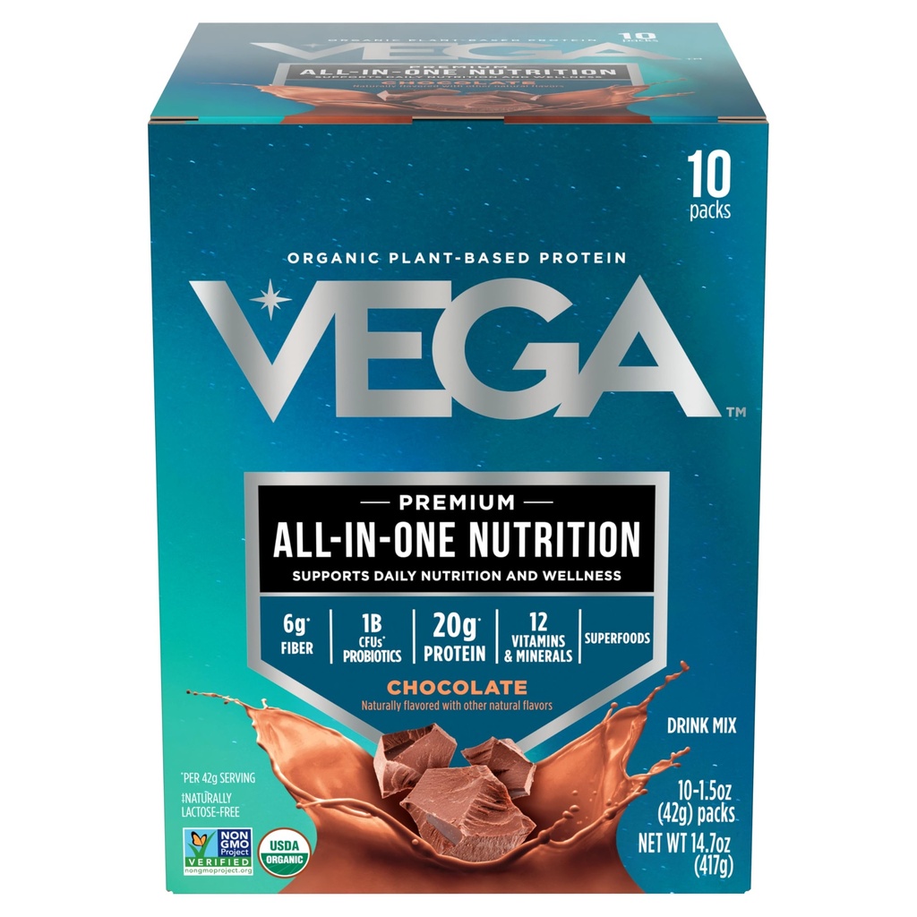Vega Orgaaniline All-in-One Vegan valgu pulber, šokolaad - supertoidu koostisosad, vitamiinid immuunsuse toetamiseks, Keto sõbralik, hernevalk naistele ja meestele, 14,7 oz (pakendamine võib varieeruda)