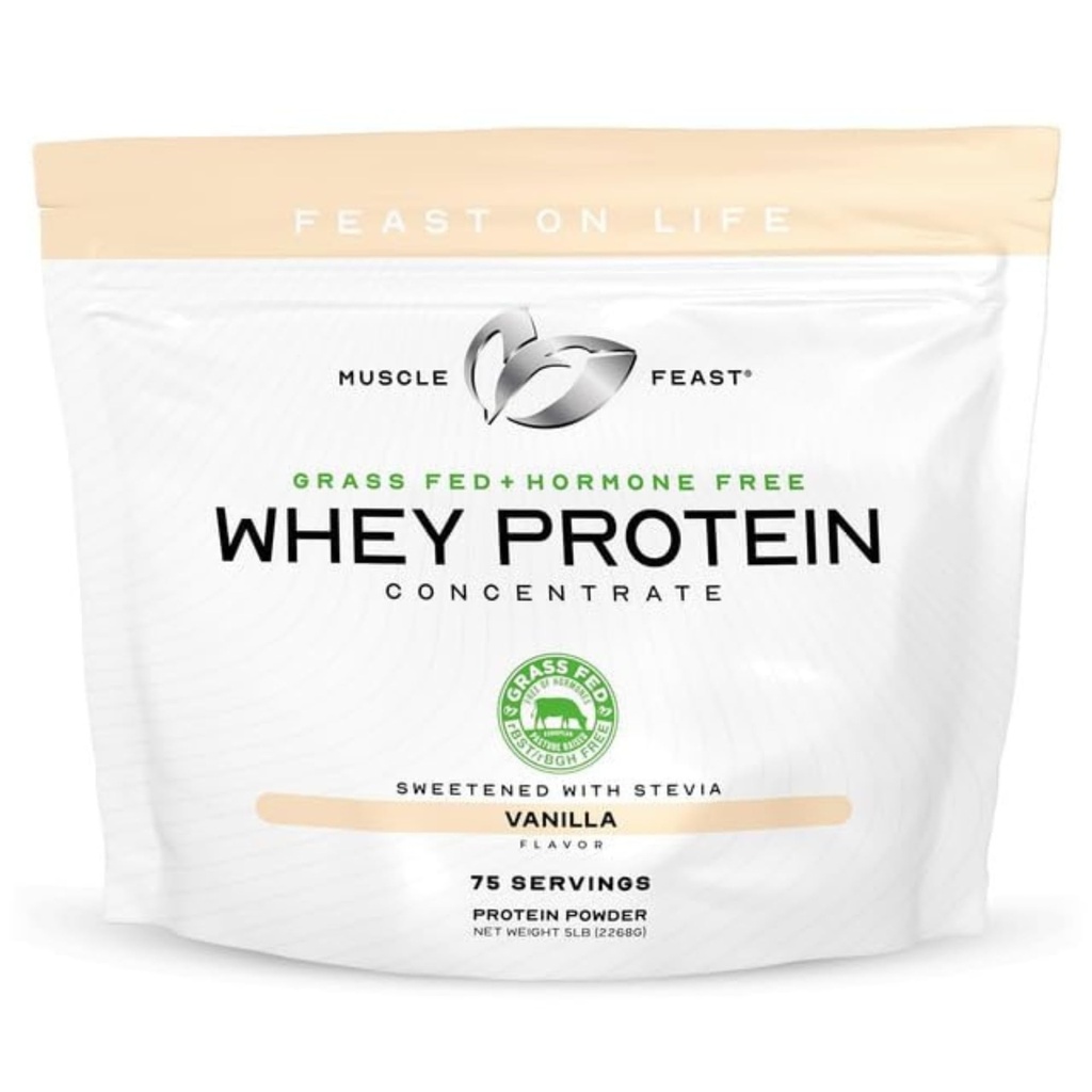 Muscle Feast Grass-Fed Whey Valgu Kontsentraat Pulber, Kõik Looduslikud, Hormoonivabad Karjamaa Tõsta Vadakuvalgu Pulber Naistele Ja Meestele, Puhas, Mitte-GMO & Gluteenivaba Vadaku Kontsentraat - Vanilla, 5lb