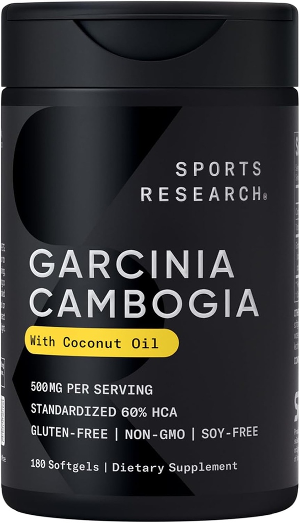 Spordiuuringud Garcinia cambogia ekstrakt (60% HCA) Extra Virgin orgaanilise kookosõli | Non-GMO, Soy & Gluten Free (180 Vedel Softgels)