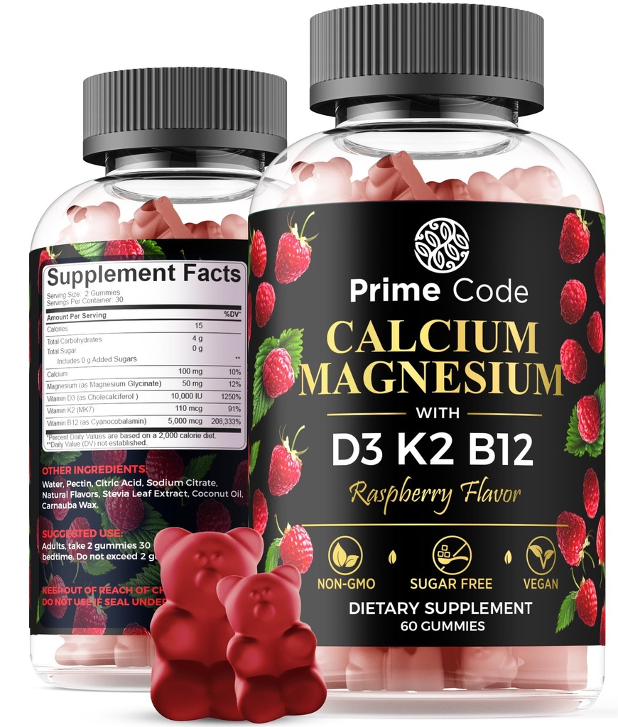 [5: 1] Kaltsiumkummid naistele ja meestele, kellel on magneesiumvitamiin B12 vitamiin K2 ja vitamiin D3 | Kaltsiumlisandi täiskasvanutele 100mg, magneesiumilisa täiskasvanutele 50mg | vegan | Mitte-GMO