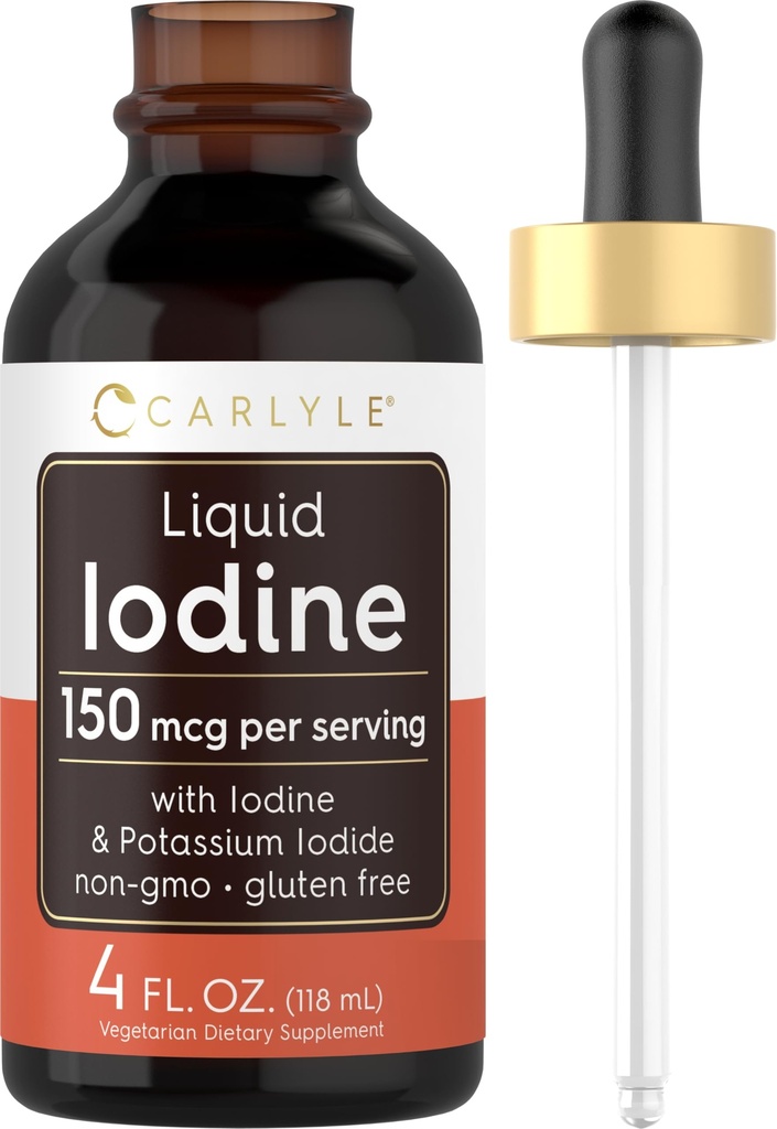 Carlyle Vedel Joodi tilgad 4 fl oz | 150 mcg | Jood & Kaaliumjodiid Lisand | Taimetoitlane Vedel Tinktuur | Mitte-GMO, Gluteenivaba