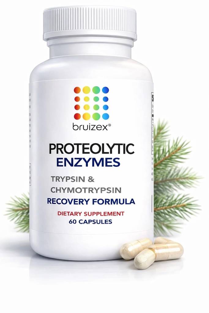 Bruizex Proteolüütilised Ensüümid trüpsiini ja kümotrüpsiini taastumise lisand koetrauma, verevalumid, turse | Immuunsüsteemi tugi | 60 kapslit