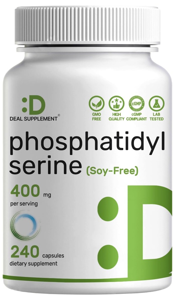 Fosfatidüülseriini lisand, 400 mg serveerimine, 240 kapslit - sojavaba päevalille letsitiini allikas