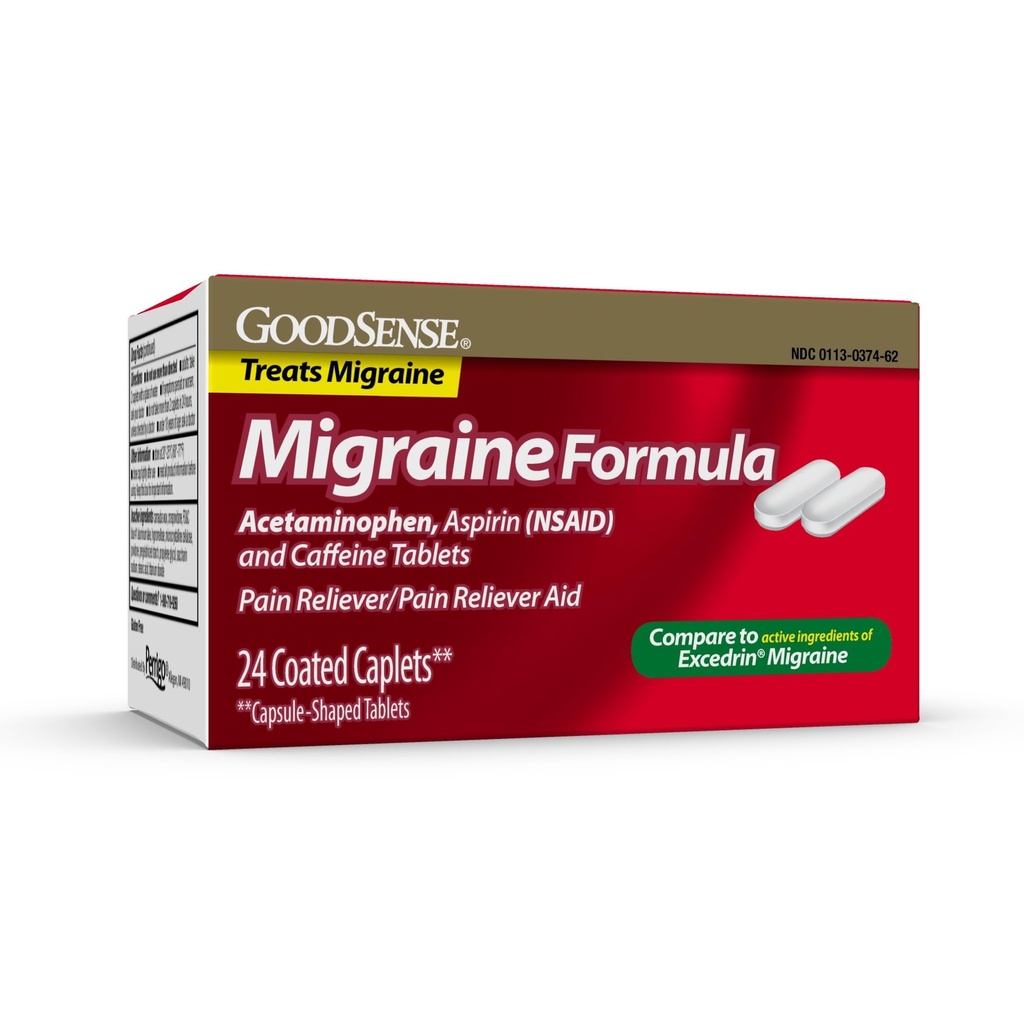GoodSense Migreen Formula Caplets - Acetaminophen, Aspirin (NSAID) & Kofeiin - Migreen valu leevendamine, 24 Count