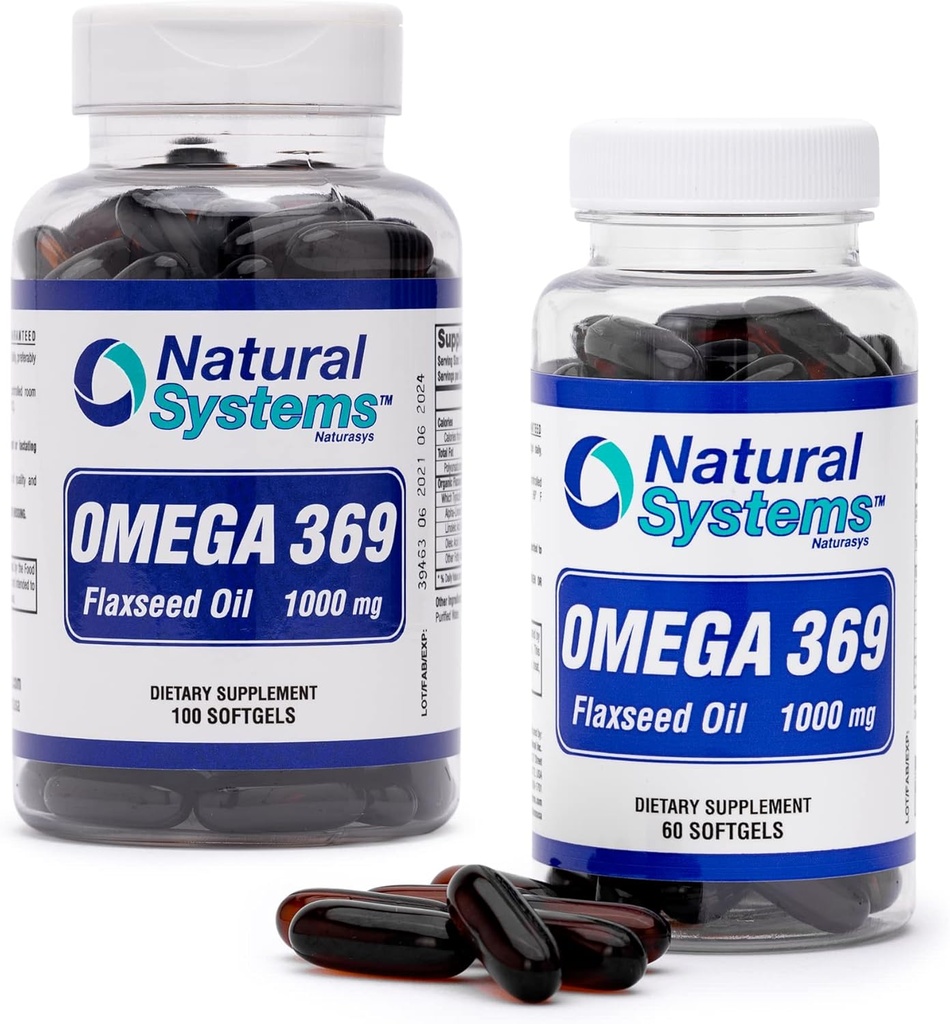 Omega 369 1000 mg 100 ja 60 Softgels Bundle- Triple Omega 3-6-9 Linaseemneõli toidulisandid - Linaseemneõli Omega 3 6 9 Kapslid asendamatute rasvhapetega - südame ja vereringe tervis *
