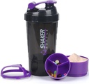 Proteiin Shaker Bottle, 16 oz Shake Cup for protein powder with Storage,Sports Water Bottle,Non Slip 3 Layer Twist Off 3oz Cups with Pill Tray Leak Proof Shake Bottles for Protein Mixs