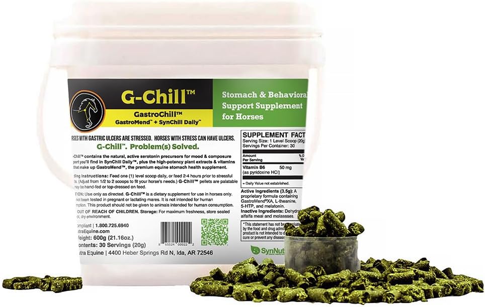 G-Chill All-Natural Seedetrakti Tervis Toetus Hobustele - 30 portsjonit - Soodustab Magu Ja Hindgut Tervist, Aids Mao Haavandi Relief, Suurendab Kollageeni Ja Fibronektiini Tootmist Koe Parandamiseks