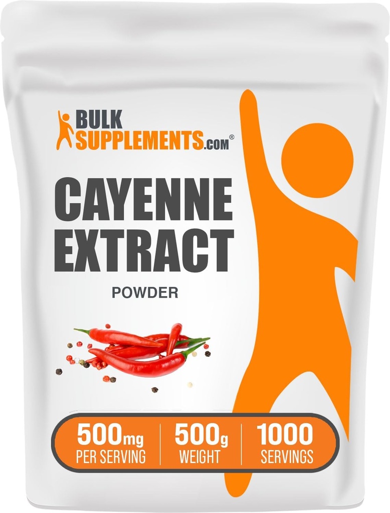 BulkSupplements.com Cayenne Pepper Extract Pulber - Capsaicin Supplement, Capsicum Extract - 500mg Cayenne Extract per Serving, Cayenne Supplement - Gluteenivaba (500 Grams - 1,1 naela)