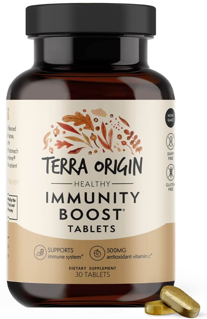 TERRA ORIGIN Immunity Support Supplement | C-vitamiin, D3, tsink, seleen, kurkum, ehhinaatsea, ingver ja andrograafia bioperiiniga | Daily Immune Booster & Antioxidant Blend | 30 tabletti