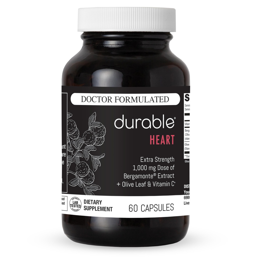Vastupidav süda - Bergamonte Citrus Bergamot 1000 mg + Olive Leaf Extract + C-vitamiin - Südametervise toidulisand tervislikule kolesteroolile - Arst Formuleeritud, Vegan, Non-GMO, valmistatud USA-s (60 kapslit)
