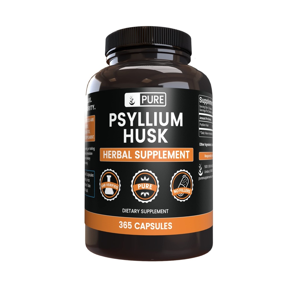 PÜHAD ORIGINAALSED KOOSTISOSAD Psyllium Husk (365 kapslit) Ei Magneesium ega Riisi Täidised, Alati Puhas, Lab Kontrollitud
