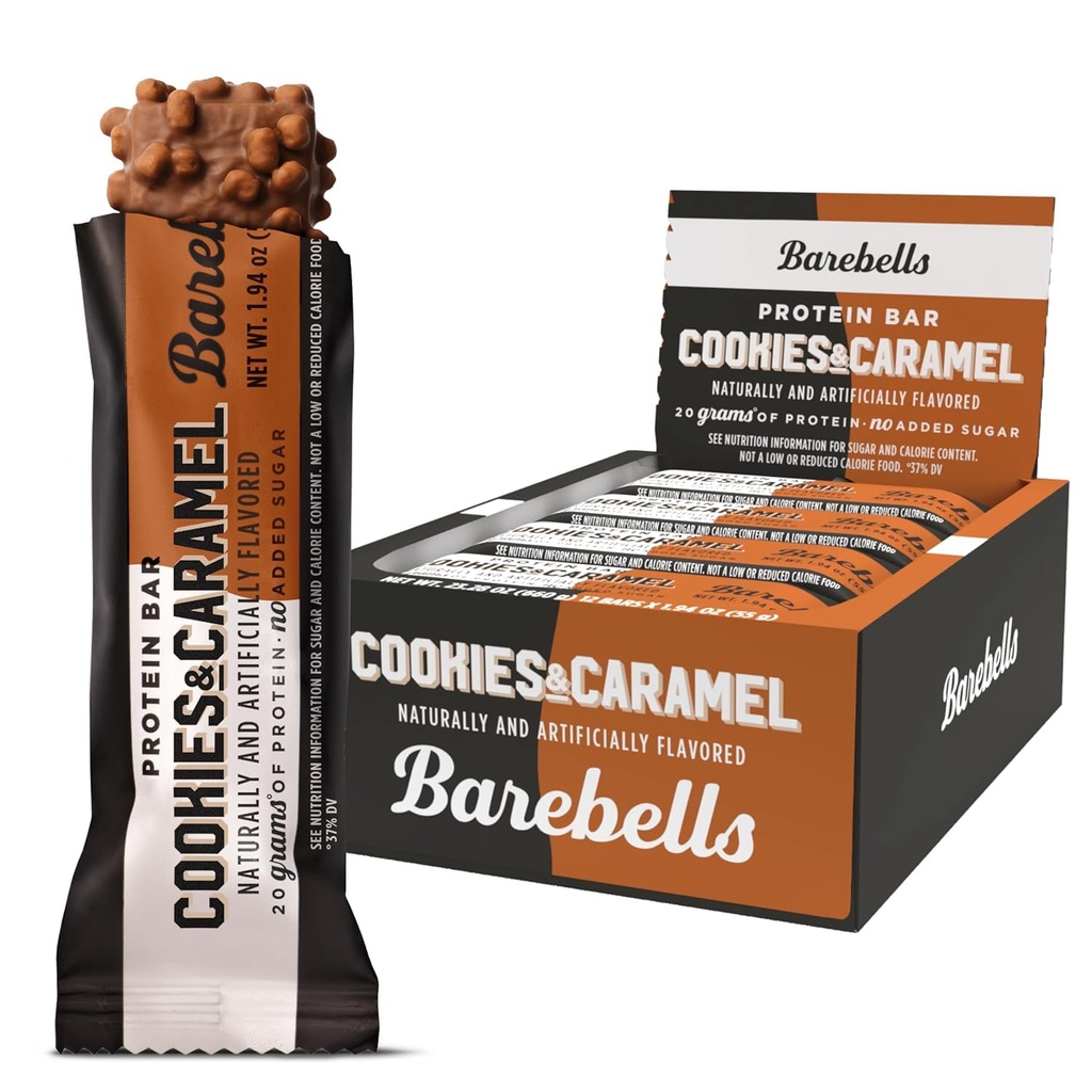 Barebells Protein Baarid Küpsised ja karamell - 12 Count, 20g Kõrge Valgu Treats - Chocolate Nutrition Bar 1g Kokku Suhkrud - On-The-Go hommikusöök või post-workout Snack
