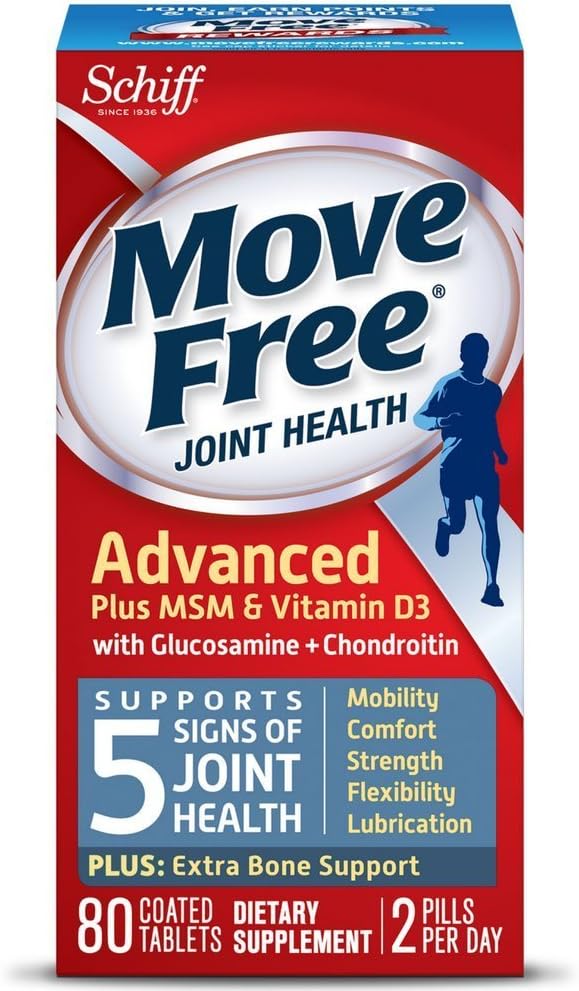 Move Free Advanced Plus MSM ja vitamiin D3, 80 tabletti - ühine terviselisa koos Glükosamiini ja kondroitiiniga (pakk 2)