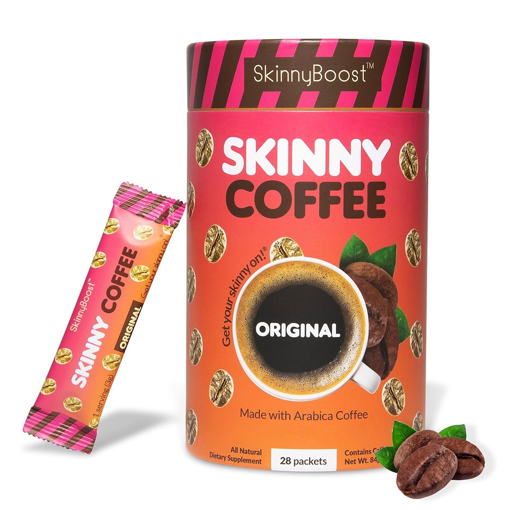 Skinny Boost Instant Skinny Coffee Sticks (maitsestamata) - valmistatud Arabica kohviubadest, gartsiinia cambogia, rohelise tee ekstraktist, B-vitamiinidest, kiudainetest ja prebiootikumidest - Sugar Free-Keto Sõbralik (28 pakki)