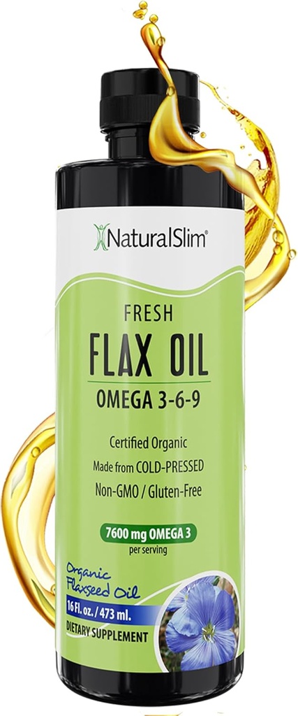 NaturalSlim linaseemneõli Vedel värske maitsega Linaõli Orgaaniline külm pressitud ja kõrge Omega 3 6 9 Rasvhape Linaseemnelisa tervislike rakkude, juuste, naha ja küünte - värske maitse 16 fl. Oz.