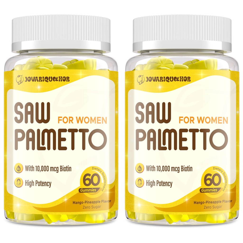 Saw Palmetto naistele - DHT Blocker Hair Growth Supplement - 500mg Potent Saw Palmetto Gummies juuste, naha, küünte, kuseteede heaolu - Mango-Pineapple Maitse - 120 Gummies