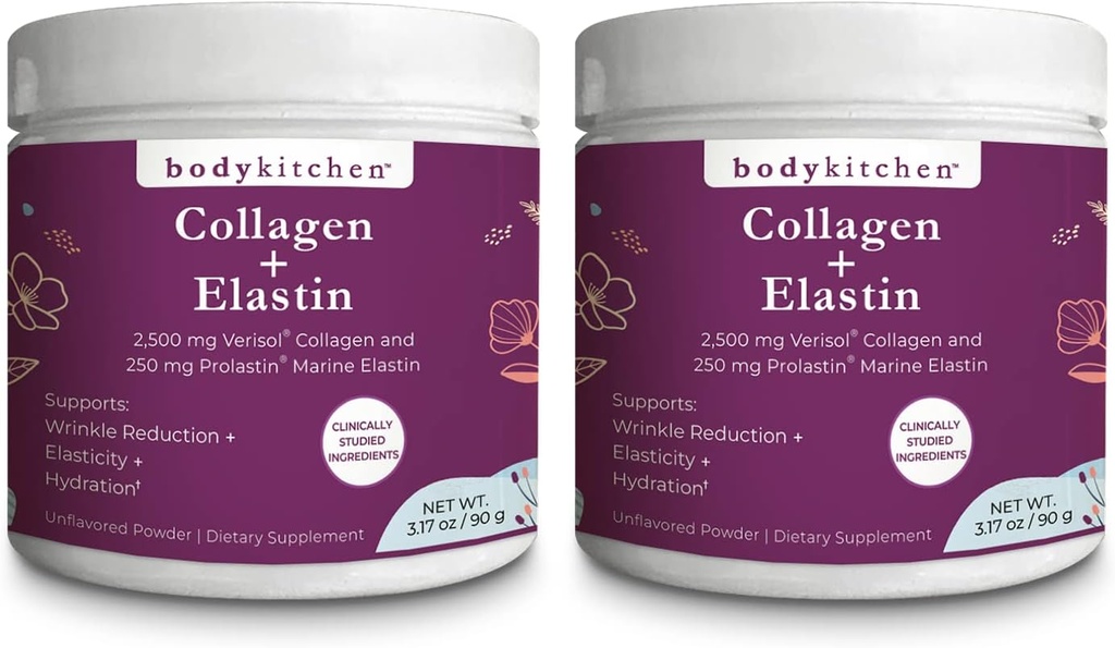 Kehaköögi kollageen ja 250 mg Elastiini lisandit vananemismärkide abistamiseks, naha tervise ja elastsuse toetamiseks, vähem kortse, maitsestamata pulber, maitsetu, lõhnatu, värvitu, 30 serveerimist (2 pakendit)