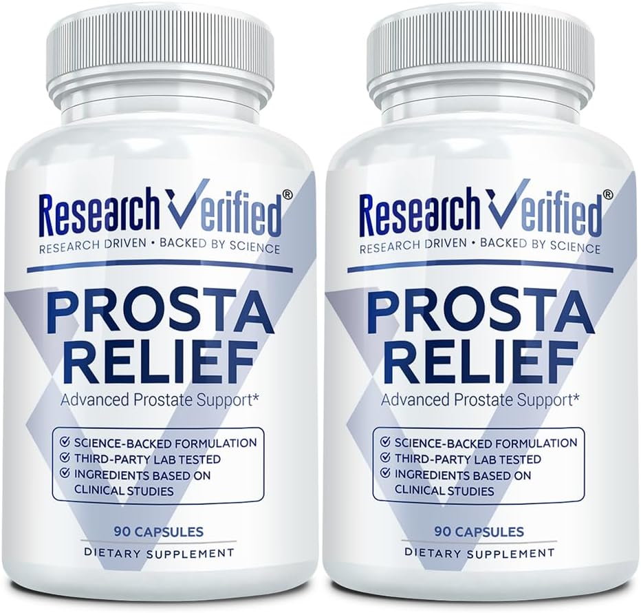 Research Verified® Prosta Relief - Saw Palmetto ja Bioperine® - eesnäärme tervis; Põie ja kuseteede tervis, ajam ja jõudlus; Pure Natural, 90 kapslit (pakk 2)