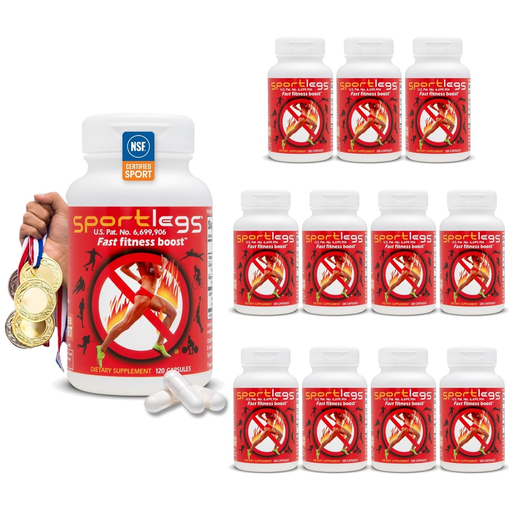 SPORTLEGS Fast Fitness Boost Pre Workout meestele ja naistele, piimhappe lisand, spordi kestvuskütus, kestvuslisandid jooksjatele - NSF sertifitseeritud sport, 120-kapsli pudel, pakend 12