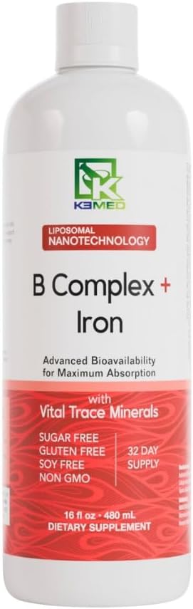 Nanotoitaine B kompleks + raud | Liposomaalne nanotehnoloogia | 100% looduslikud koostisosad | 16 Fl. Oz. | 32 Servings