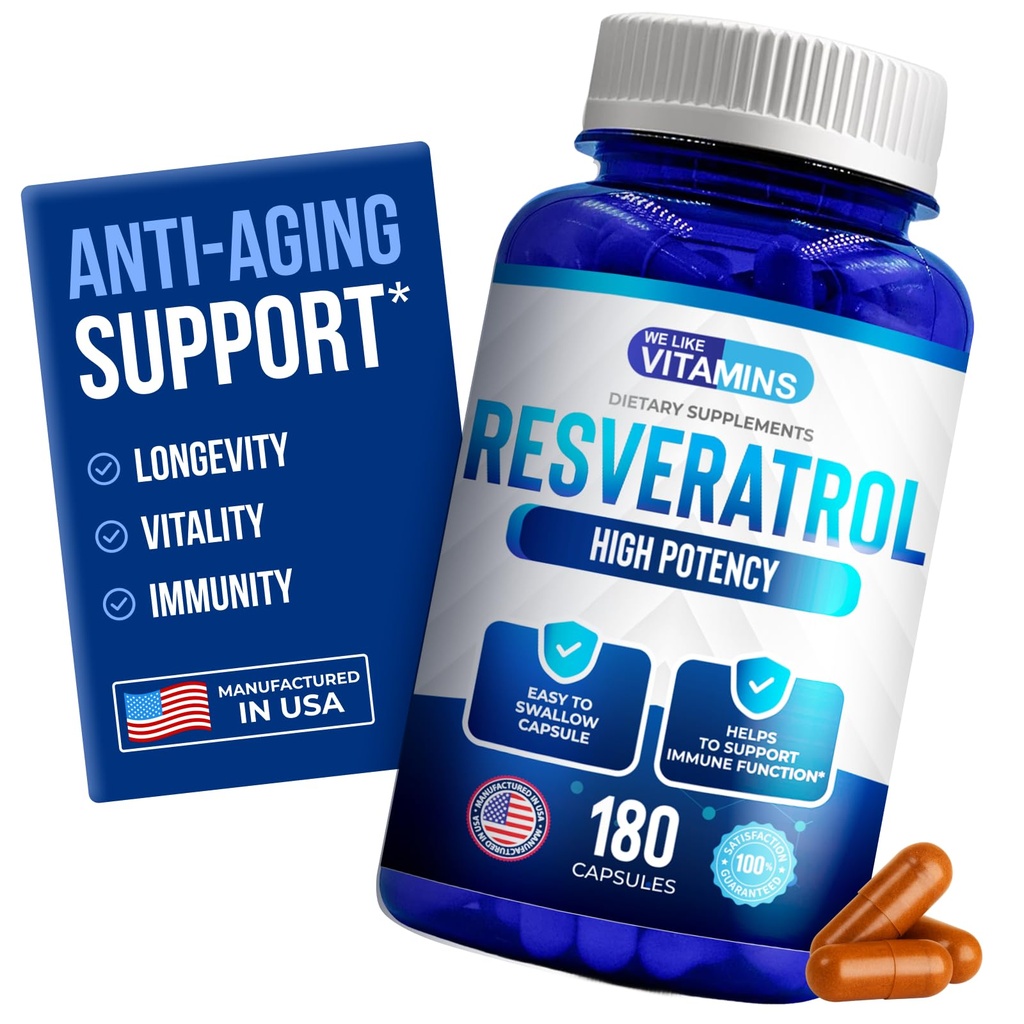 Meile meeldivad vitamiinid Resveratrol 1000mg ühe serveerimise kohta - 180 Lihtne neelata köögiviljakapsleid - looduslik Resveratrooli lisand 1000mg - antioksüdantide lisand aitab toetada vananemisvastast ja immuunsüsteemi