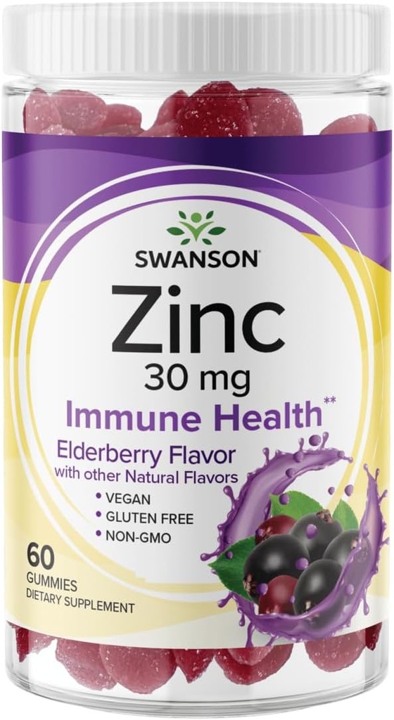 Swanson Zinc Gummies - kõik looduslikud vitamiinilisandid, mis edendavad antioksüdantide aktiivsust ja keha kaitset - aitab toetada teie immuunsüsteemi ja tervislikku keha - (Elderberry, 60 Gummies)