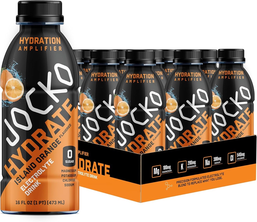 Jocko Kütusehüdraat Elektrolüütjoogid - Sport Joogi Hüdratiivvõimendi, Thirst Quencher - Teaduslikult Formuleeritud Elektrolüüt Blend Island Orange Flavor 16 Oz (12 Pack)
