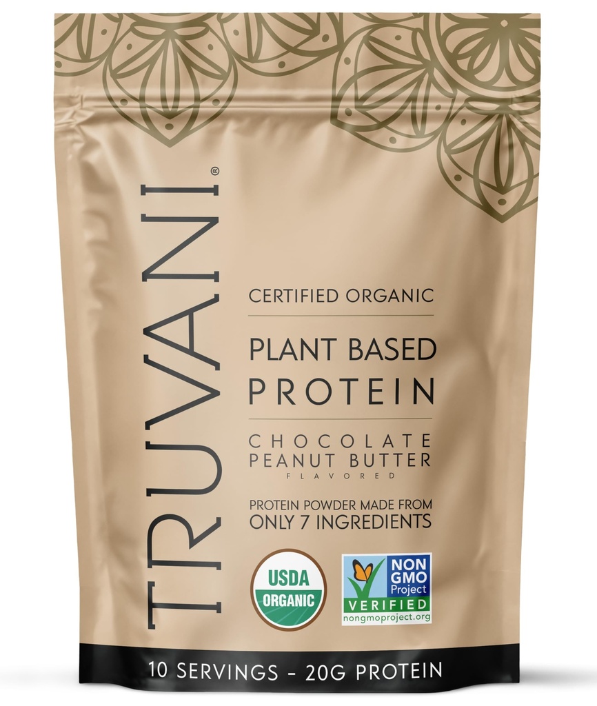 Truvani Vegan Hernevalgupulber | Šokolaad Maapähklivõi | 20g Orgaaniline Taimne Valk | 10 Servings | Keto | Gluteen & Piimavaba | Madala carb | Ei ole lisatud suhkrut