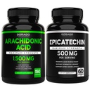 Arachidonic Acid (150 kapslit) - lihaste ja tugevuse täiendus meeste ja naiste lihasmassi ja taastumise jaoks ning epikatehhiini ekstrakt (60 kapslit) toetab lahja lihaspumpa ja kasu - mitte-GMO ja vegan
