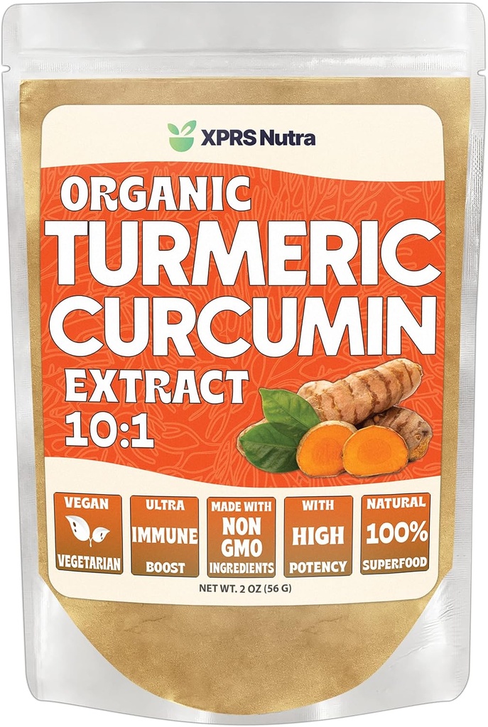 XPRS Nutra orgaaniline kurkumiinipulber Ekstrakt 10:1 - Premium USDA orgaaniline kurkumiinipulber immuunsuse jaoks - Vegan sõbralik puhas kurkumiin soolestiku tervise jaoks (2 korda)