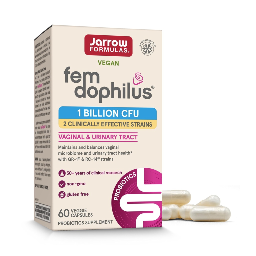 Kitsad valemid Fem-Dophilus Vaginaalsed probiootikumid 1 miljard CFU 2 teadusega tagatud tüvedega, toidulisand vaginaalse ja kuseteede toetamiseks, 60 kapslit, 60 päeva pakkumine, riiulil stabiilne probiootikumid