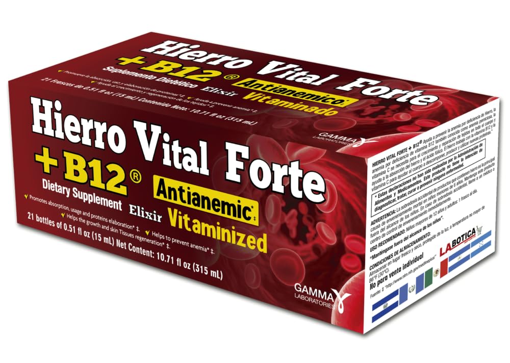 + B12 Toidulisand - Anti-Aneemiline, Vitamiinitud, soodustab imendumist, kasutamist ja valkude tootmist, 21 pudelit (0,51 fl oz iga)