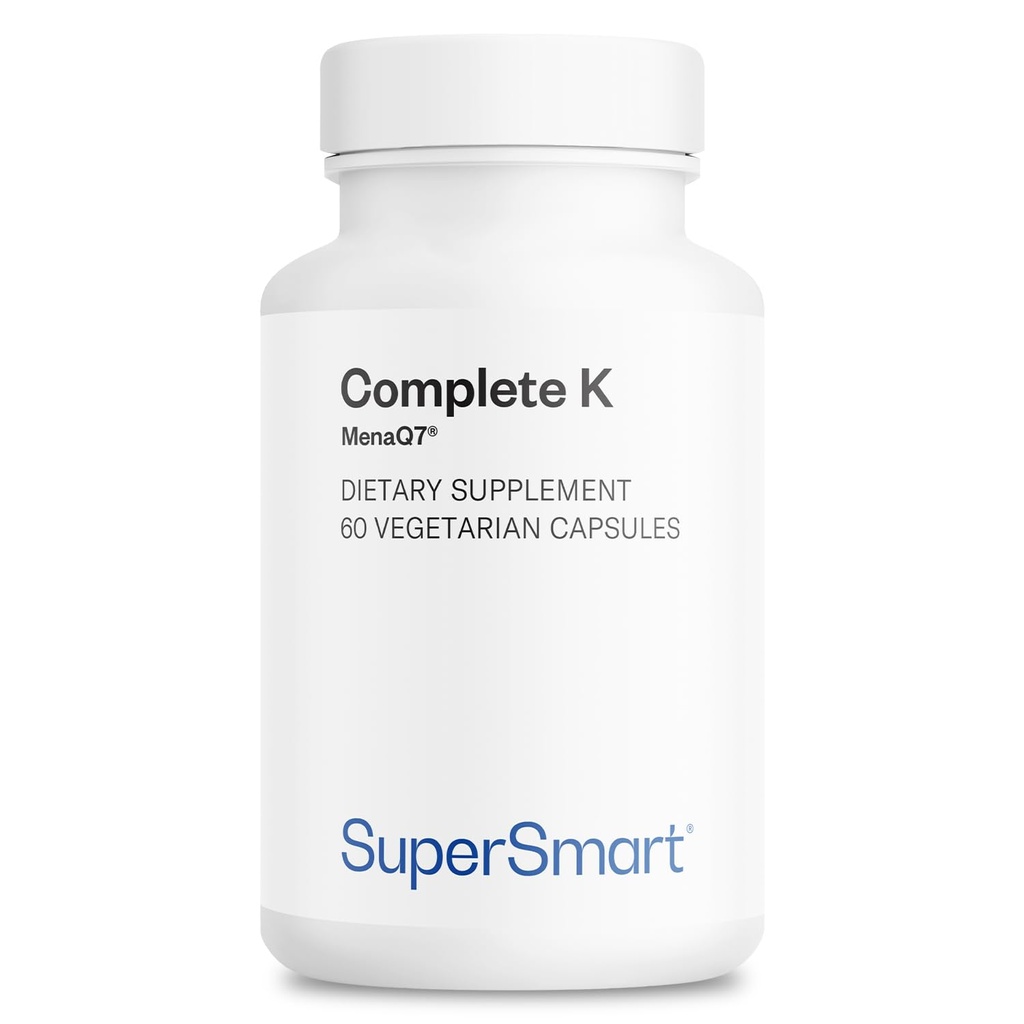 Supersmart - täielik K - K1, K2 (MK4 + MK7) - täisspektriga K-vitamiini täiendus | Mitte-GMO & Gluteenivaba - 60 taimekapslit
