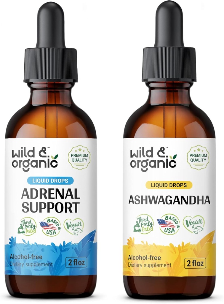 Wild & Organic Adrenal Support Tinktuur 2 fl oz & Ashwagandha Tinktuur 2 fl oz