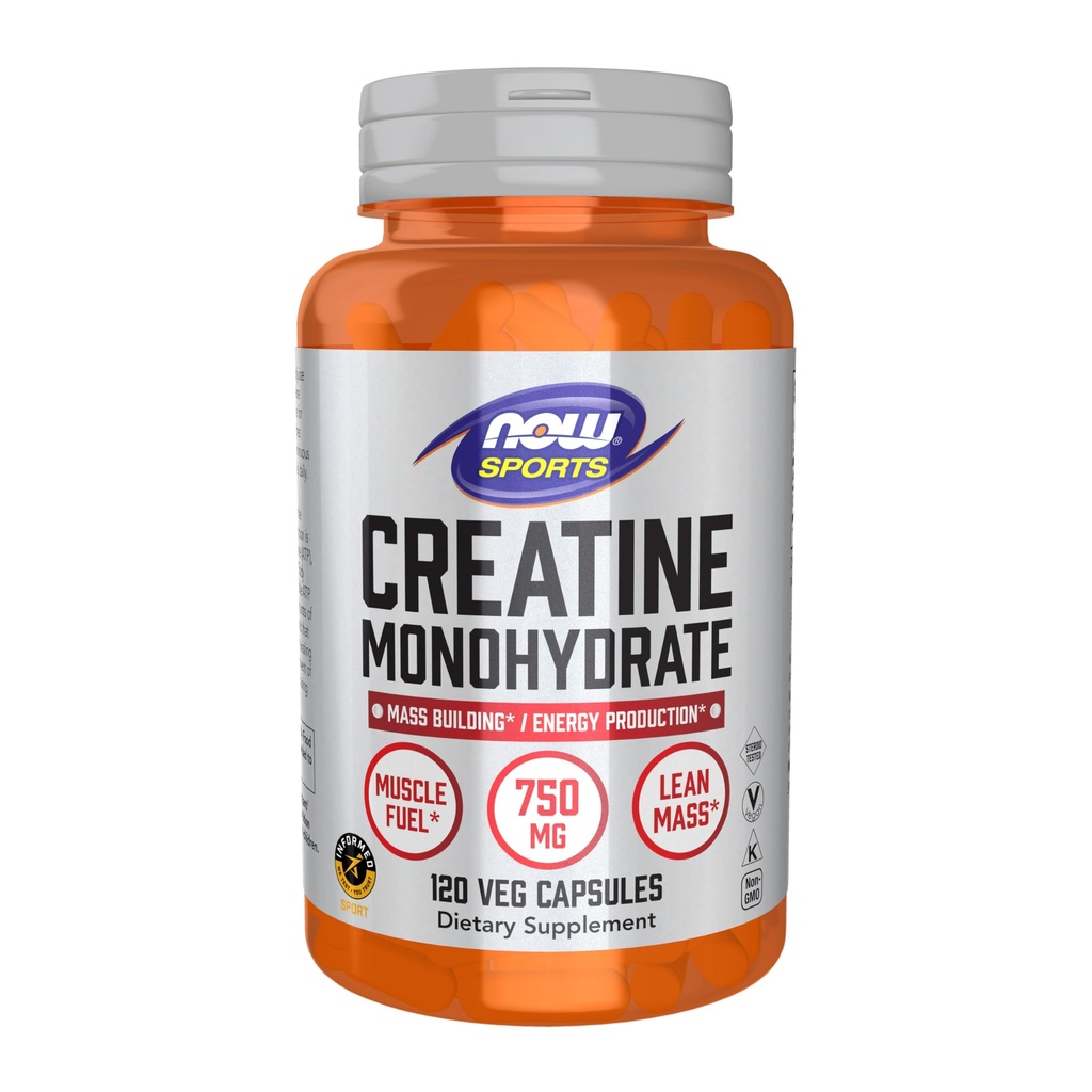 NOW Foods Sports Nutrition, Kreatiin Monohüdraat 750 mg, Mass Building * / Energia tootmine *, 120 Veg kapslit